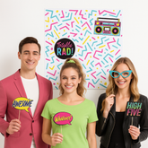 Awesome 80s Scene Setter with Photo Booth Props - Retro Party Decoration Kit